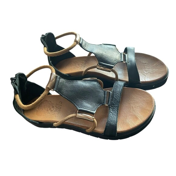 Vince Camuto Black Leather 7.5 / 8 M Flats Ankle Strap Sandals Rose Gold Resort - Picture 5 of 10